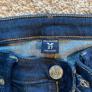 True Religion size 27. 34” inseam. Very stretchy.